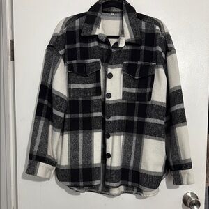 Black and White Plaid Button-Up Shirt